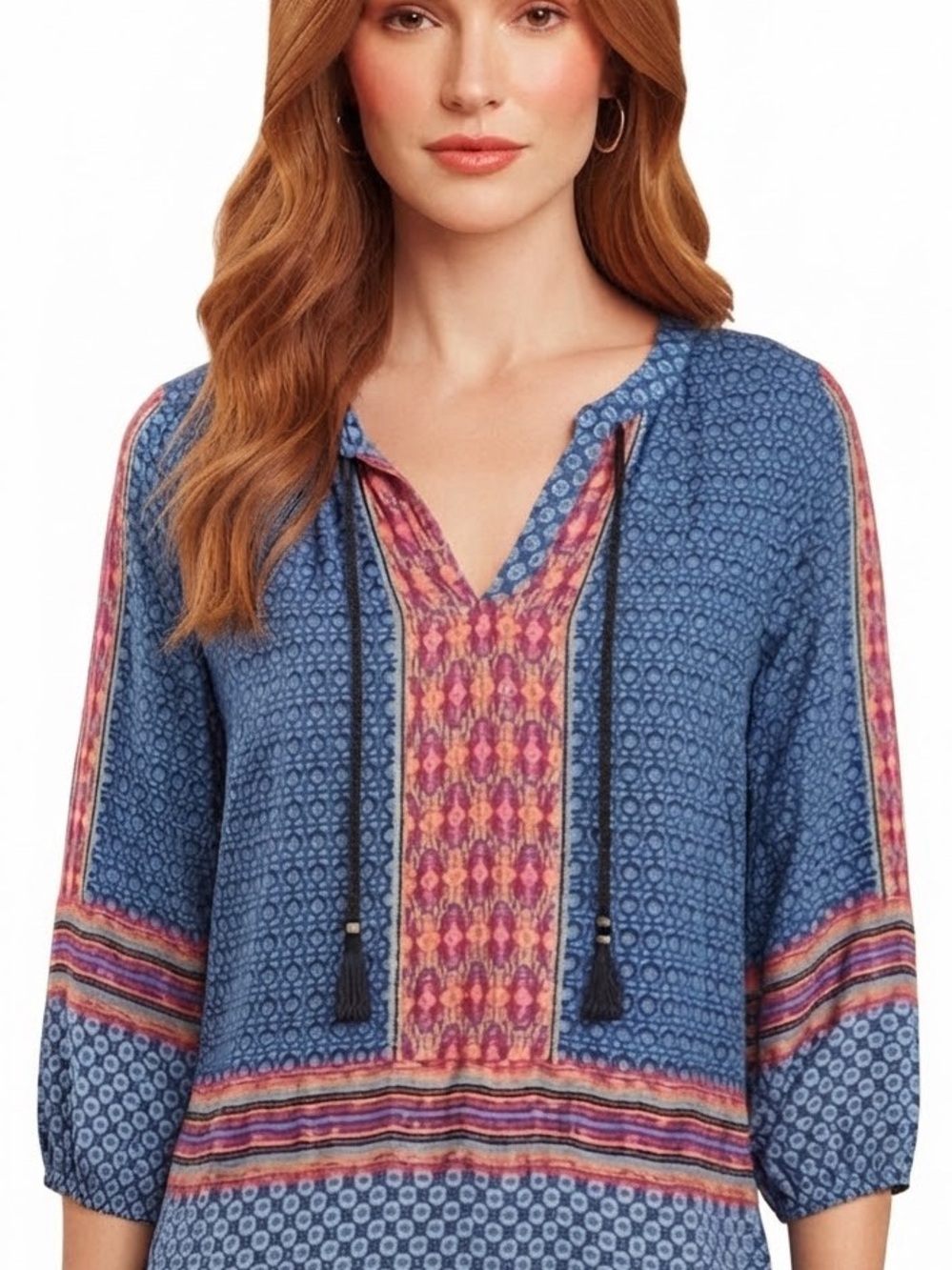 Tribal  Boho V Neck Long Slleeve Blouse